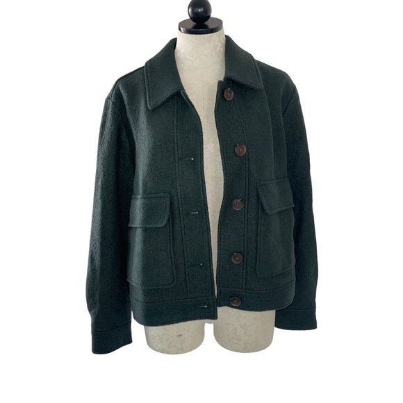 Boden Womens Jacket Size 14 Green Collared Textured Pockets Long Sleeve New - Picture 1 of 8